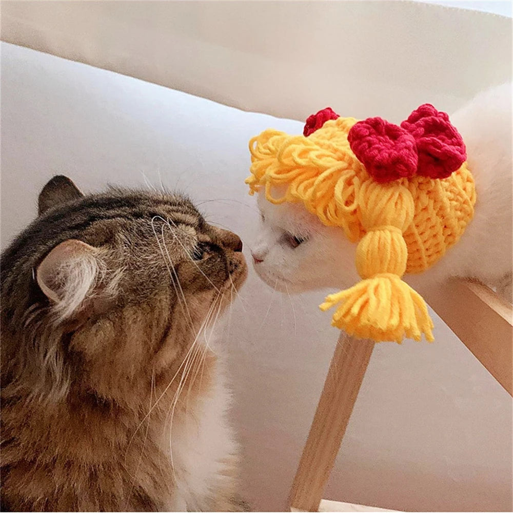 Crochet Pigtail Wig for Cats