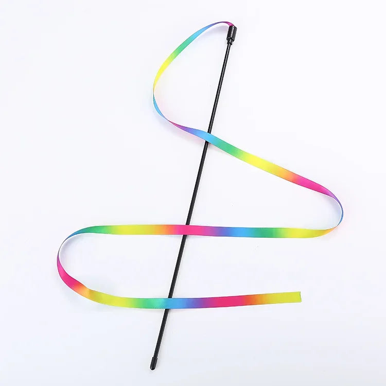 Rainbow Ribbon Cat Wand Toy