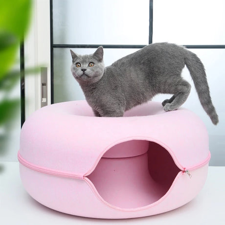 Round Felt Cat Bed with Zipper Design