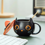 Halloween Cat Mug with Lid & Spoon