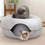 Round Felt Cat Bed with Zipper Design