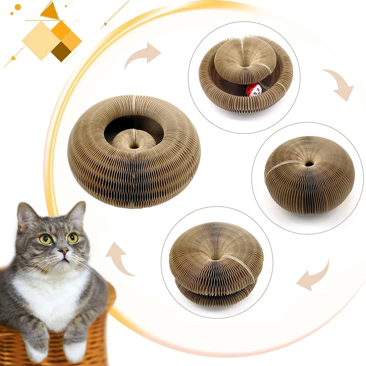 Interactive Honeycomb Cat Scratcher with Play Ball