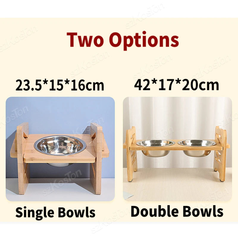 Adjustable Height Bamboo Cat Bowls – Single and Double Options