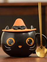 Halloween Cat Mug with Lid & Spoon